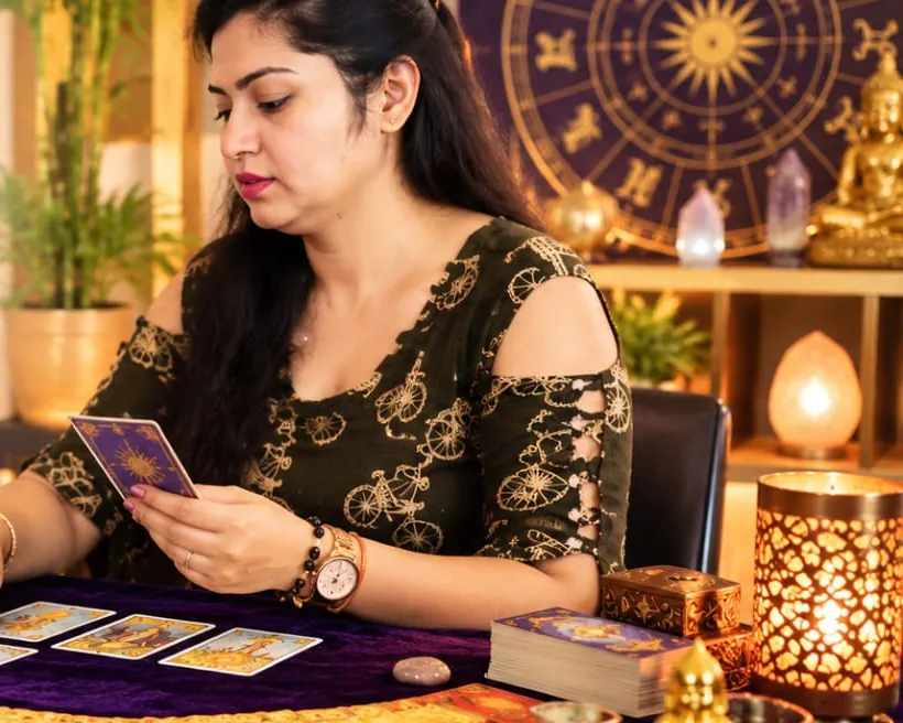 Binaca Patel laying out tarot cards for a reading